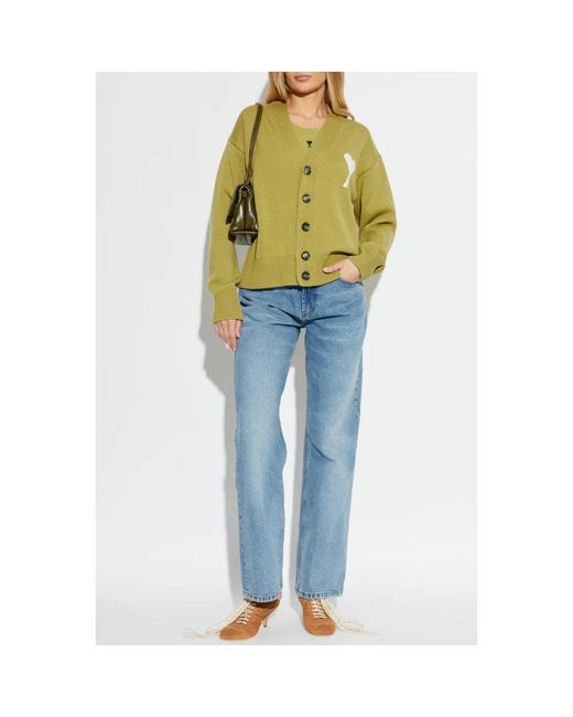 AMI Truien & Vesten ,Groen ,Katoen Logo Cardigan in het Green