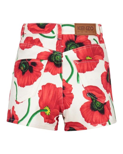 KENZO Korte Broeken ,Veelkleurig ,Denim Denim Cut-Off Shorts Met Bloemenprint in het Red