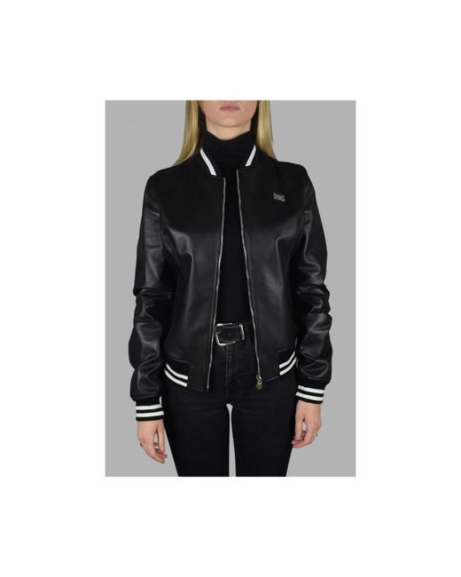 Philipp Plein Jassen ,Zwart ,Leer Bomber Jacket in het Black