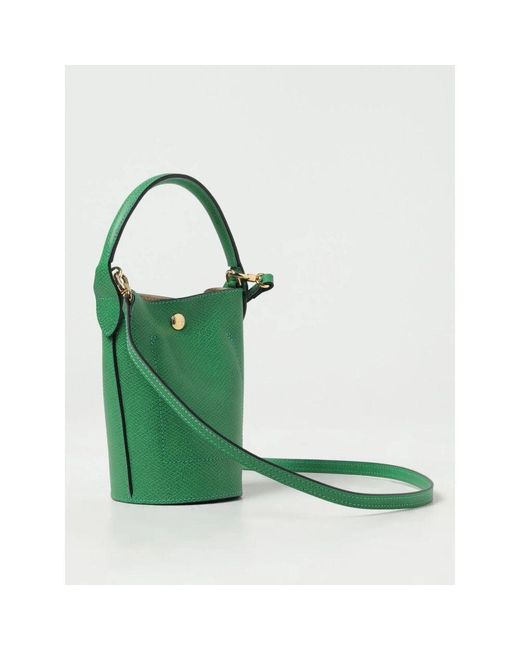 Longchamp Green Mini Bucket Bag Aus Genarbtem Leder