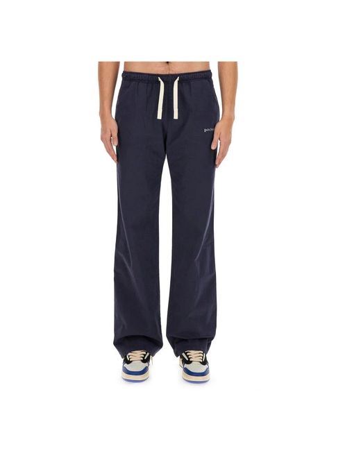 Palm Angels Blue Wide Trousers for men