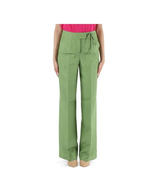 Pantalones de viscosa y lino con cierre único Pennyblack de color Green
