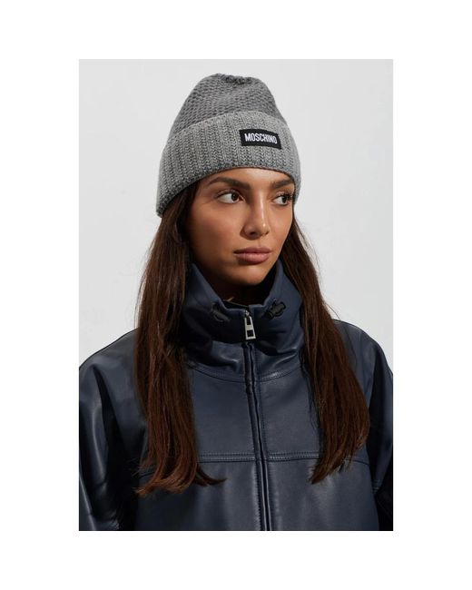 Moschino Gray Mütze Mit Logo-Patch