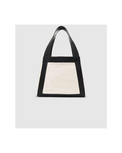 Anine Bing Black Weiße Canvas-Tote-Tasche Mit Lederriemen