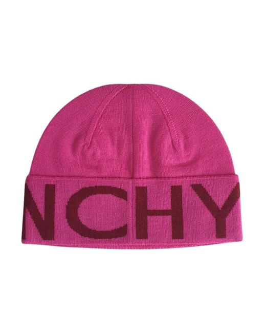 Givenchy Accessoires ,Roze ,Wol Merino Wollen Jacquard Beanie in het Pink