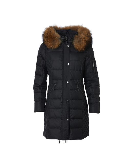 Danwear Jassen ,Zwart ,Polyester Luxe Donsjas Met Wasbeer Bont in het Black