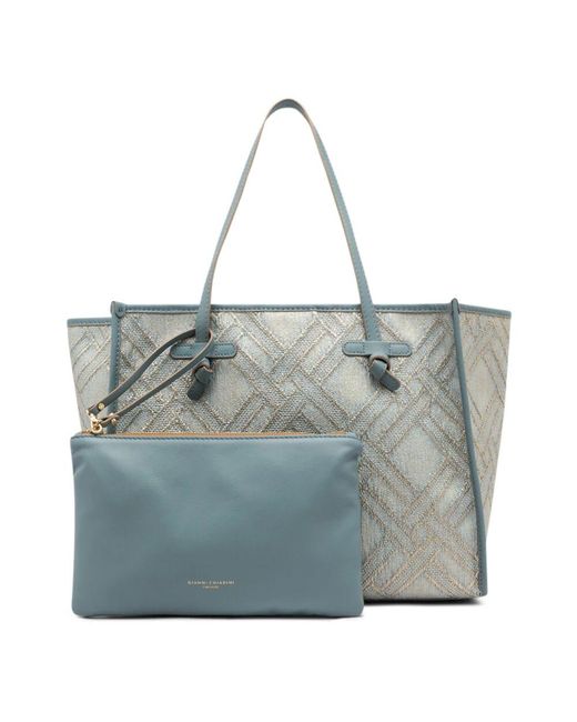Gianni Chiarini Blue Canvas- Und Leder-Einkaufstasche