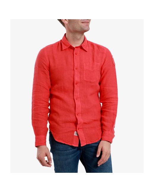 Blauer Overhemden ,Rood ,Linnen Koraalrode Linnen Overhemd Met Lange Mouwen in het Red voor heren