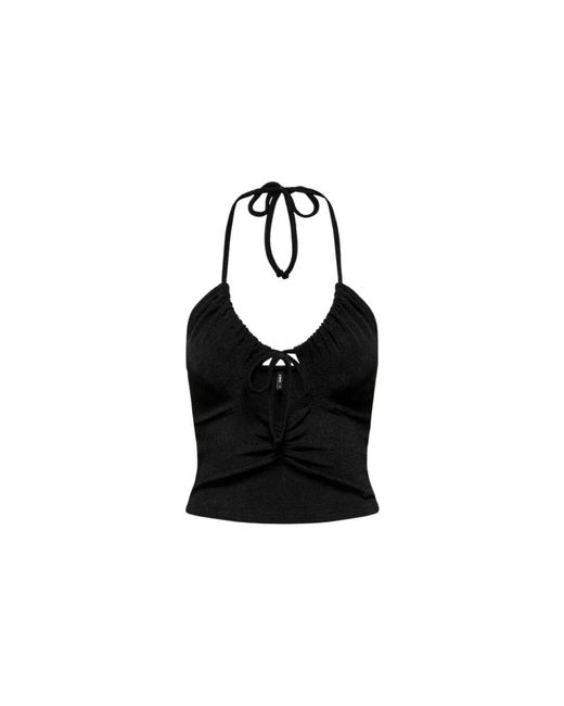 ONLY Tops ,Zwart ,Polyester Cropped V-Neck Top 15293194 in het Black