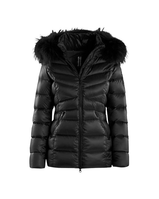 Bomboogie Kurze Daunenjacke aus Bright Nylon mit Fellkapuze in Schwarz |  Lyst DE