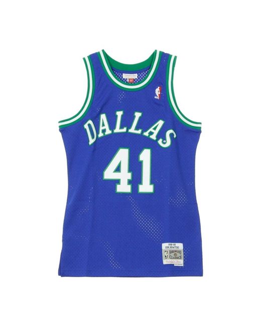 Mitchell & Ness Fitness ,Blauw ,Polyester Dirk Nowitzki Basketball Tank Top in het Blue voor heren