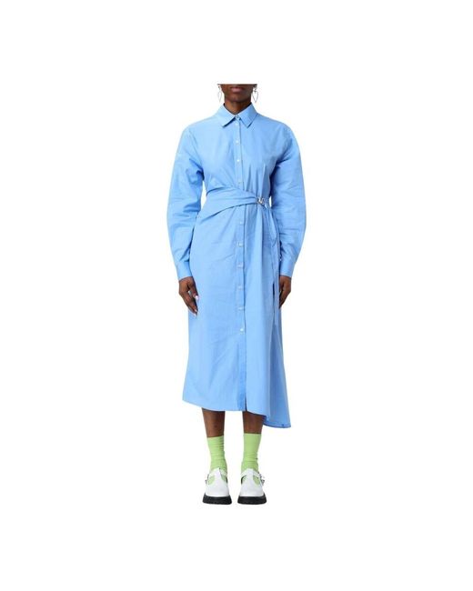 MSGM Blue Blaues Midi-Kleid Mit Gürtel Frauen