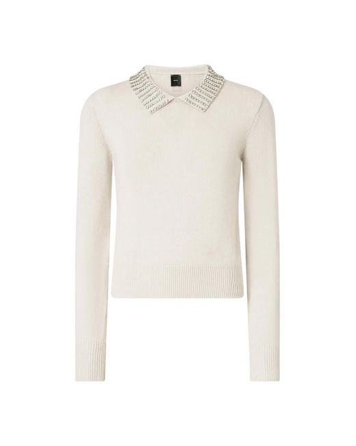 Pinko White Langärmeliger Strick Mit Polokragen