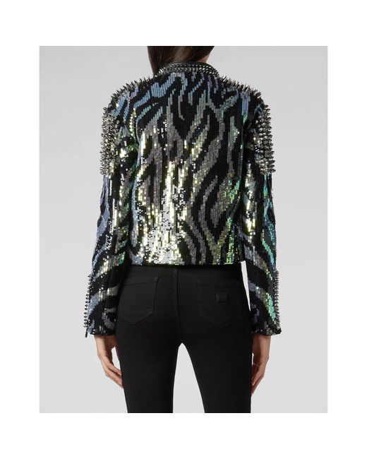 Philipp Plein Jassen ,Veelkleurig ,Leer Perfecto Jacket in het Black
