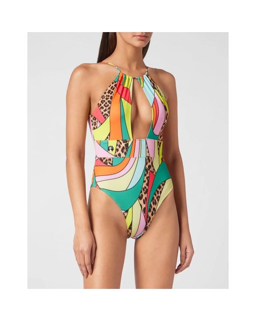 Philipp Plein Badmode ,Veelkleurig ,Polyester Monokini Patchwork in het Green