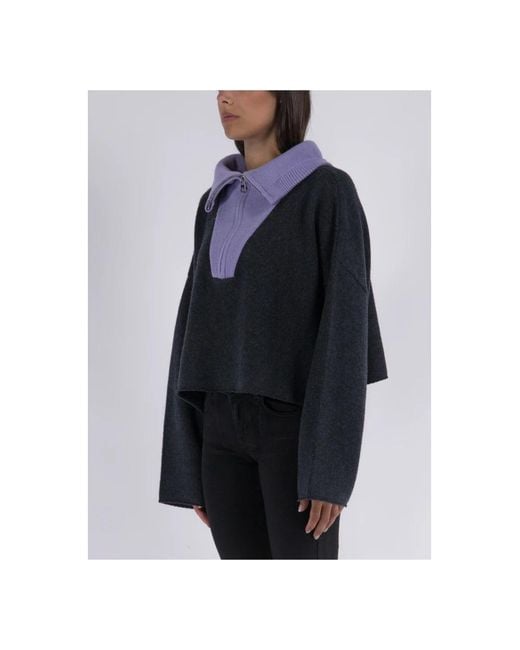J.W. Anderson Blue Cropped Funnel Neck Zip Jumper