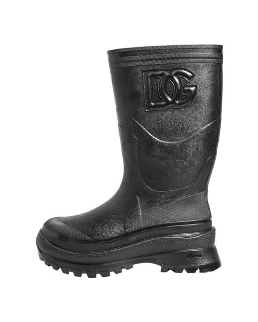 Dolce & Gabbana Schwarze Metallic Pull-On Regenstiefel in Gray für Herren