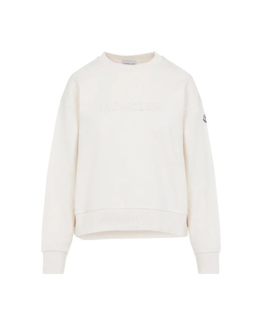 Moncler Hoodies & Sweatvesten ,Wit ,Katoen Geborduurd Logo Katoenen Sweatshirt in het White