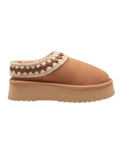 Mou Schoenen ,Wol Suede Platform Clog in het Brown