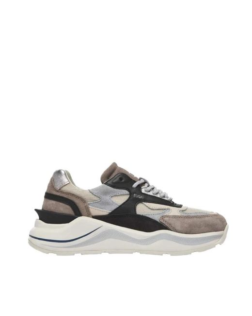 Date Schoenen ,Veelkleurig ,Katoen Ivoor Sneakers Met Zilveren Details in het Gray
