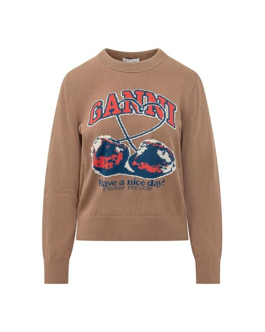 Ganni Brown Round-Neck Knitwear