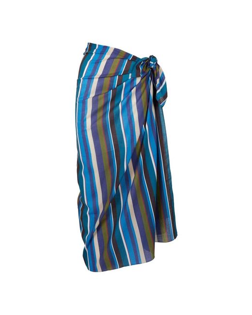 Gallo Blue Damen Blauer Baumwollpareo Mit Mehrfarbigen Streifen