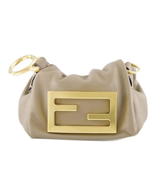 Fendi Natural Graue leder umhängetasche mit ff verschluss