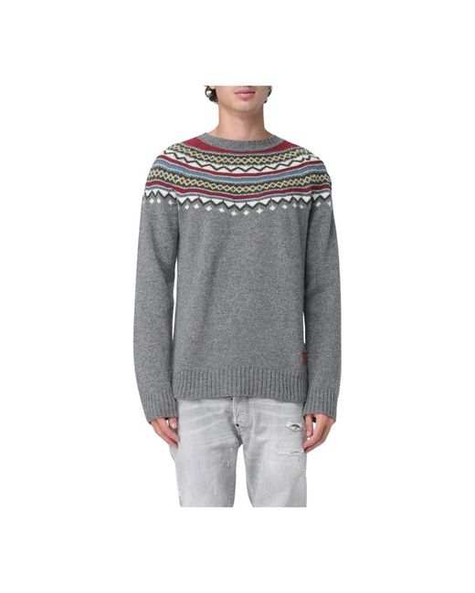DSquared² Gray Round-Neck Knitwear for men