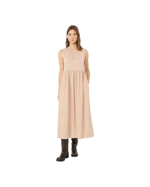 Max Mara Kleedjes ,Roze ,Katoen Lange Mouwloze Katoenen Jurk in het Natural