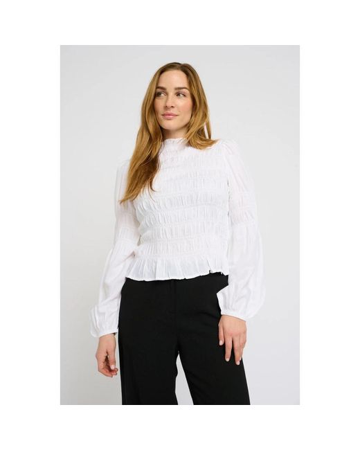 Cream Overhemden ,Vrouwelijke Blouse Met Pofmouwen in het White