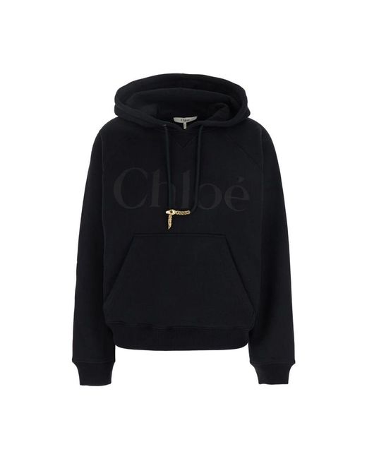 Chloé Black Schwarzer logo hoodie mit metallanhänger