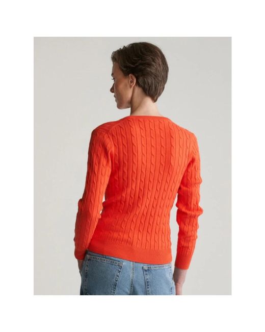 Gant Red Verdrehter Strick V-Ausschnitt Pullover