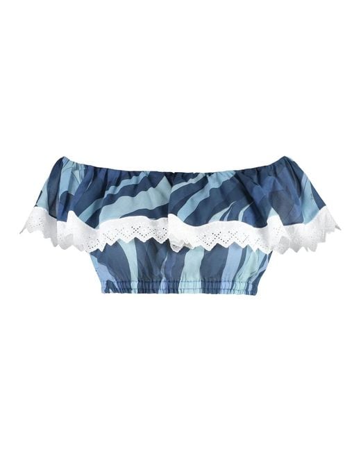 Emilio Pucci Overhemden ,Blauw ,Katoen Cotton Crop Top in het Blue