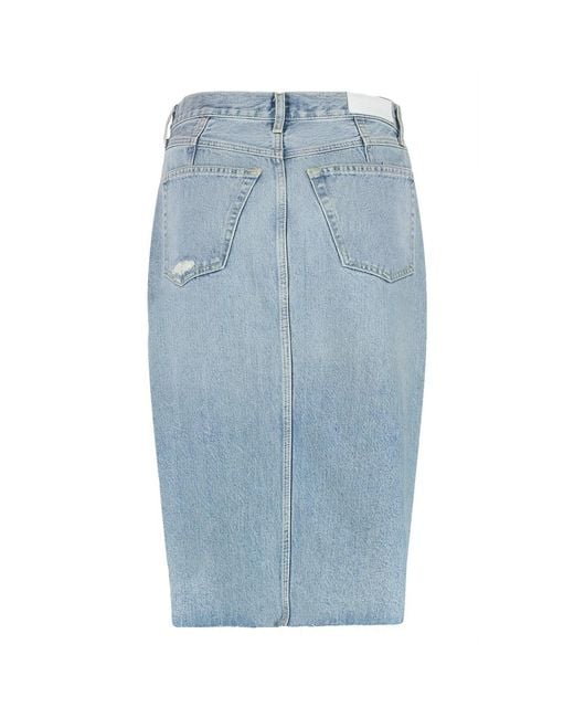 Re/done Blue Denimrock Mit Metallknöpfen Und Fransensaum