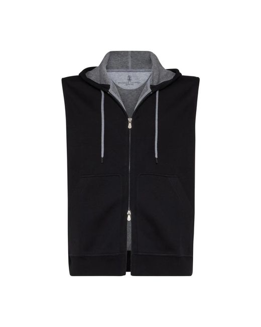 Brunello Cucinelli Hoodies & Sweatvesten ,Zwart ,Katoen Zwarte Hoodie Sweater Jersey Katoen in het Black voor heren