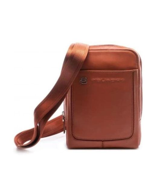 Piquadro Orangefarbene Leder Ipad Mini Umhängetasche in Brown für Herren
