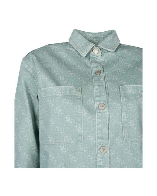 Guess Jassen ,Groen ,Katoen Comfortabel Casual Overhemd in het Blue