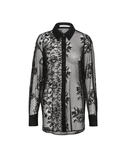 Camisa Negra De Encaje Con Mangas Largas, Mujer, Talla Gestuz de color Black