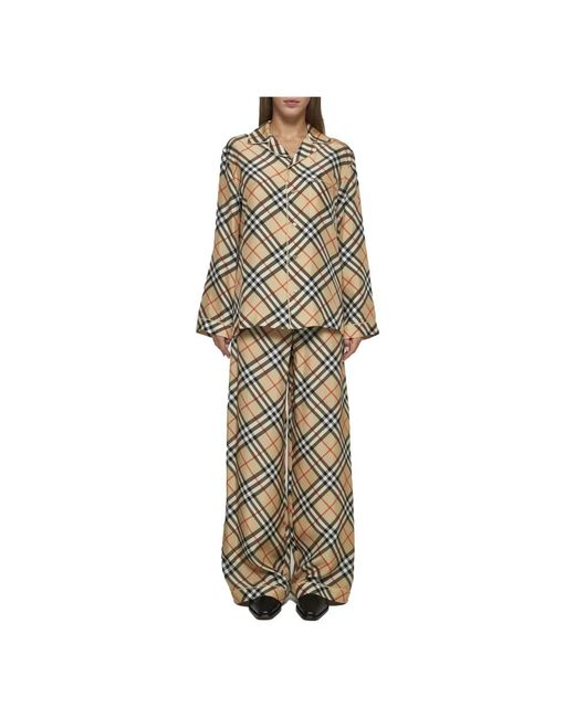 Burberry Overhemden ,Check Silk Pyjama Shirt in het Natural