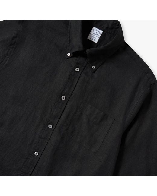 Brooks Brothers Schwarzes regular fit leinen sport hemd mit button-down-kragen in Black für Herren