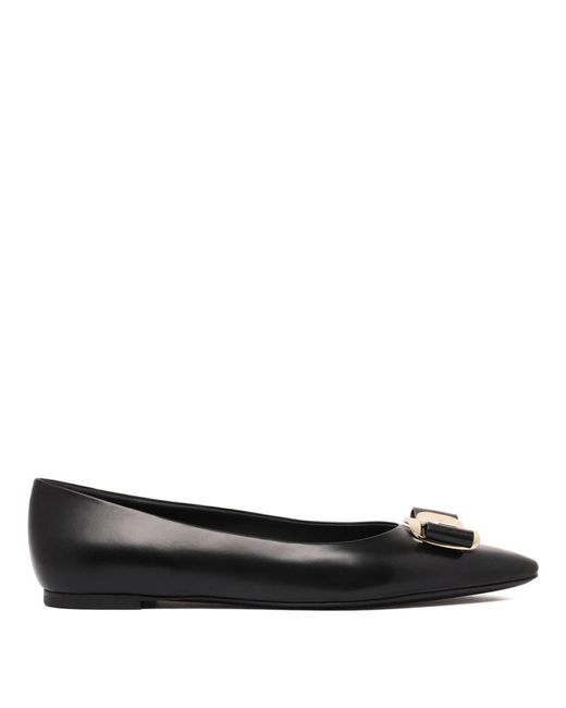 Ferragamo Black Ballerina Shoes