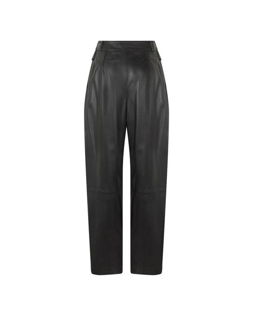 Alberta Ferretti Gray Leather Trousers