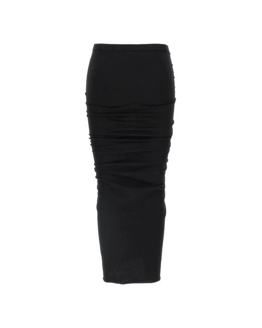Rick Owens Zwarte Katoenen Knielange Rok Met Split in het Black