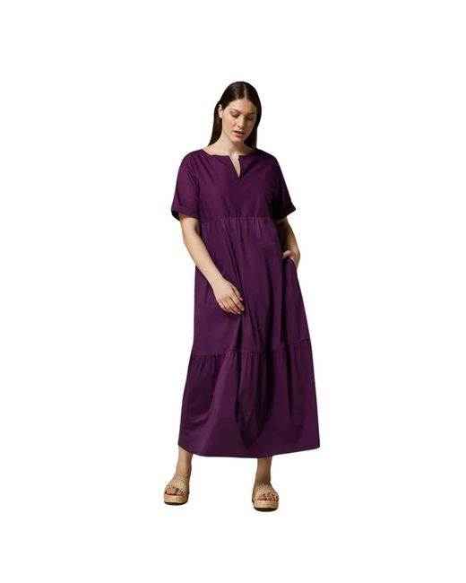 Vestido largo de jersey de algodón con inserciones de popelina Marina Rinaldi de color Purple