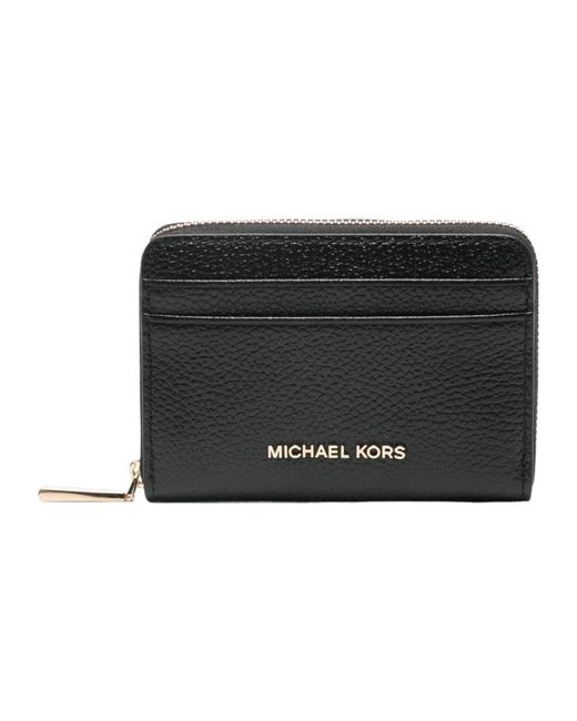 Michael Kors Accessoires ,Zwart ,Leer Jet Set Small Pebbled Leather Zip-Around Card Case in het Black