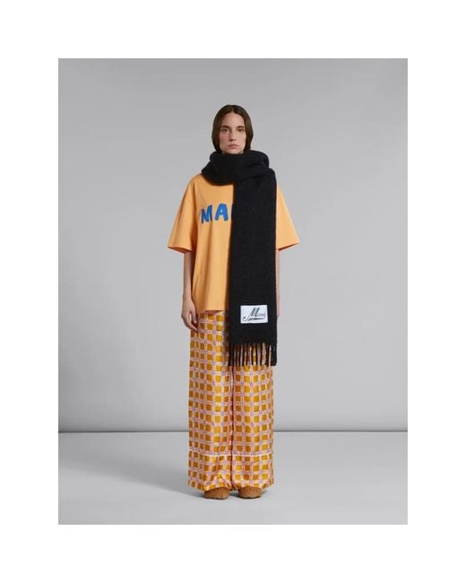 Marni Blue Brushed Wool Fringed Alpaca Scarf