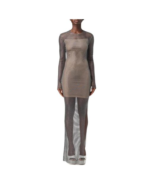 Genny Elegante Zwarte Mesh Maxi Jurk in het Gray