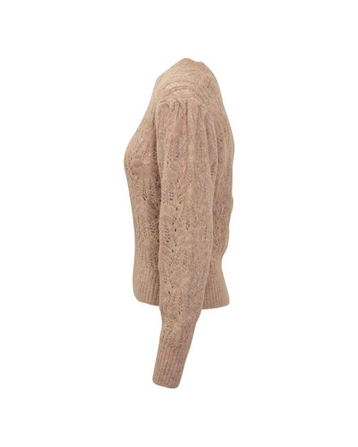Isabel Marant Natural Puff-Sleeve Open-Knit Sweater