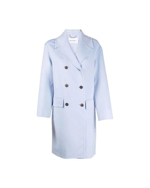 Ferragamo Blue Double-Breasted Coats