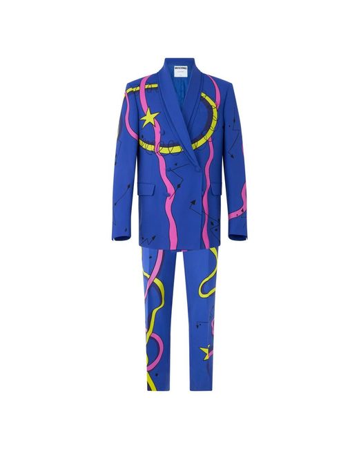 Moschino Blue Double Breasted Suits for men